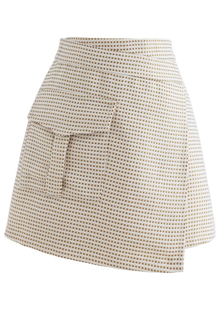 Patched Pocket Flap Tweed Bud Skirt in Gold