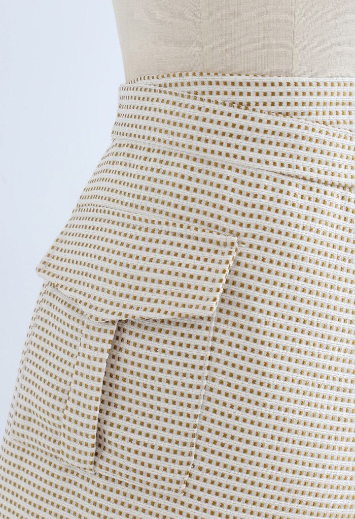 Patched Pocket Flap Tweed Bud Skirt in Gold