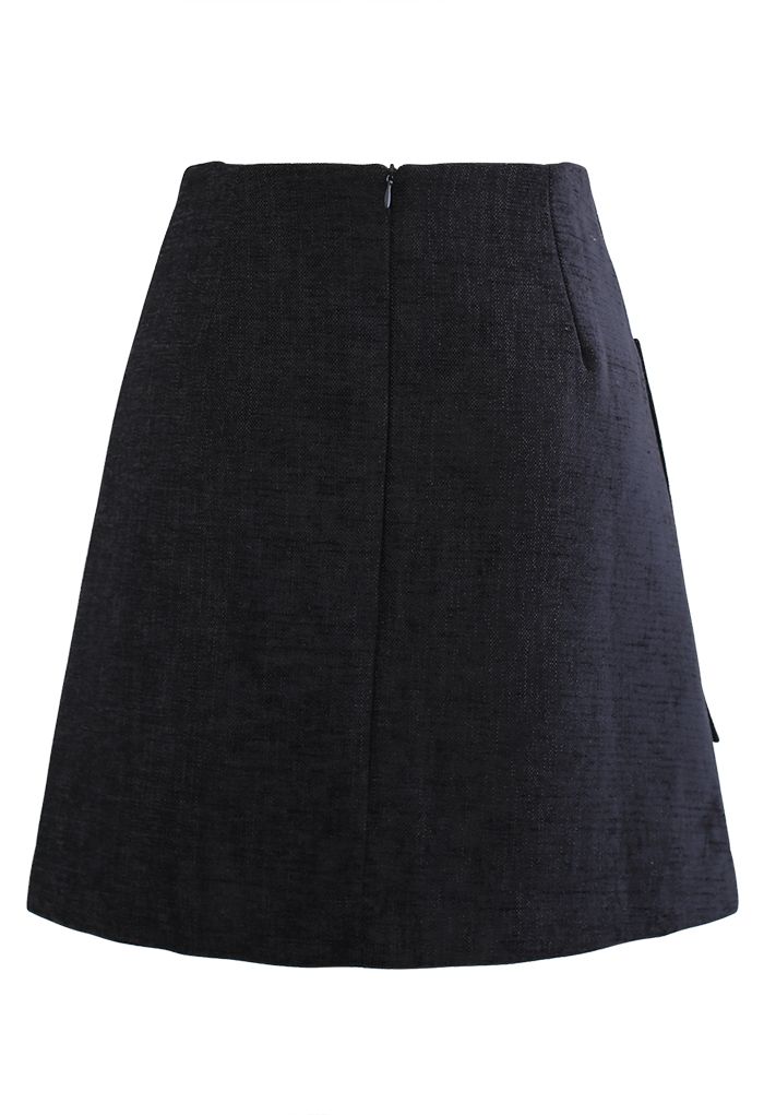 Patched Pocket Shimmer Tweed Mini Skirt in Black