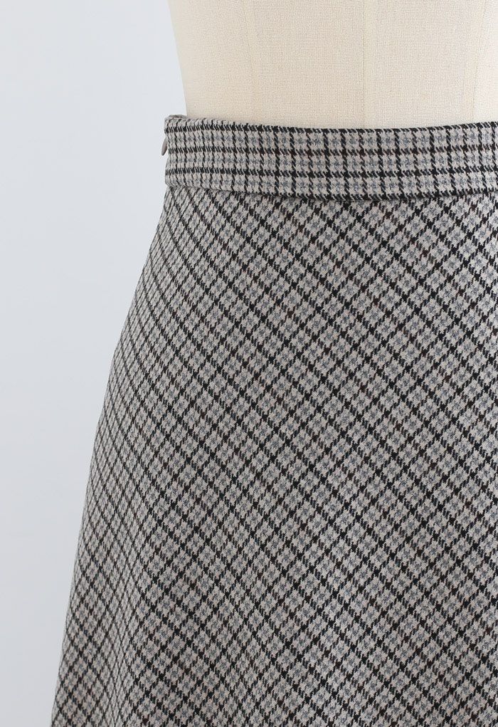 Grid Houndstooth Flare A-Line Midi Skirt