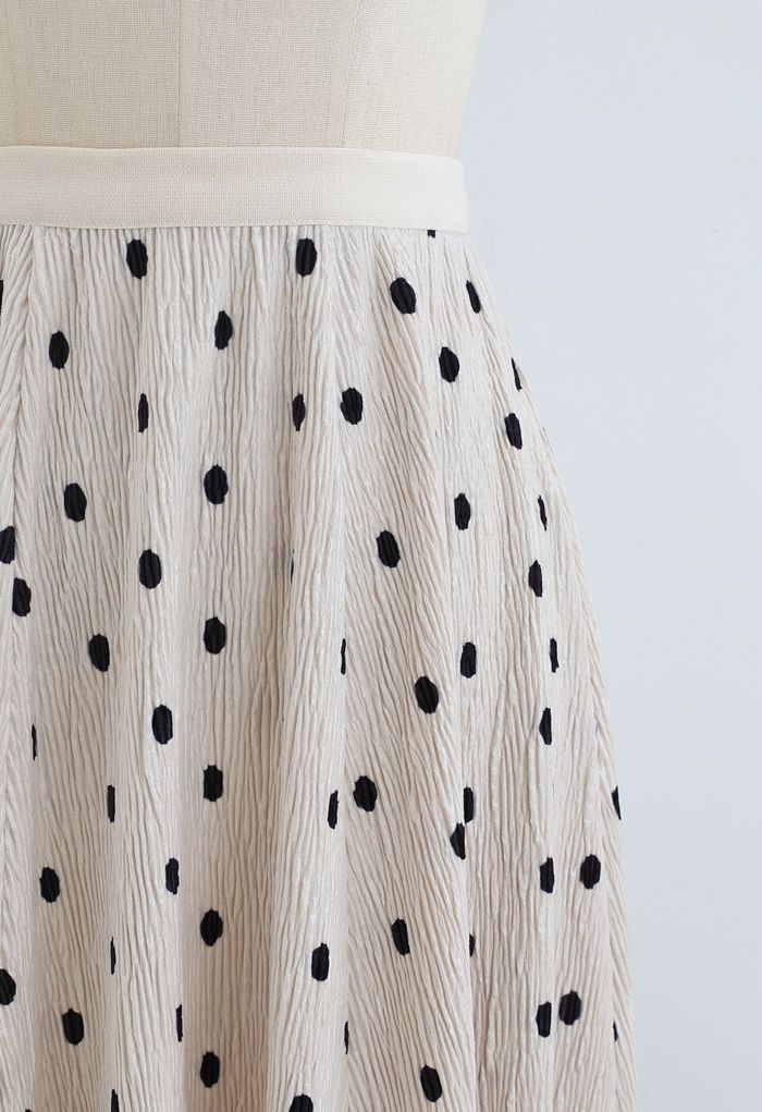 Dots Print Corduroy Velvet skirt in Cream