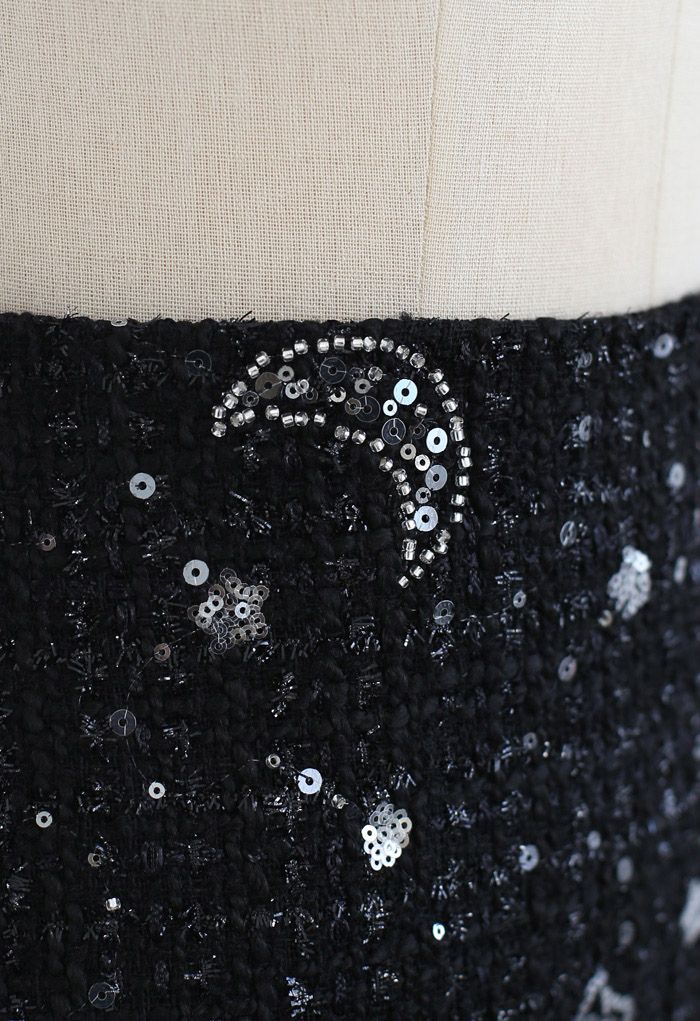 Sequined Moon and Star Tweed Mini Skirt
