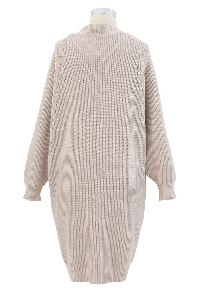 Batwing Ribbed Knit Longline Cardigan in Sand