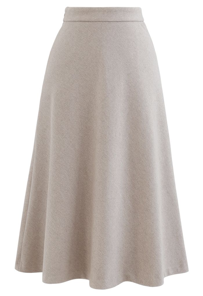 High Waist Basic Seamed Midi Skirt in Linen