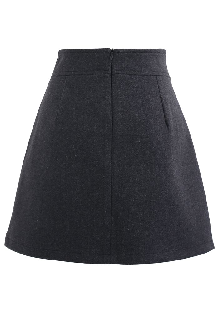 Flap Button Wool-Blend Mini Skirt in Smoke