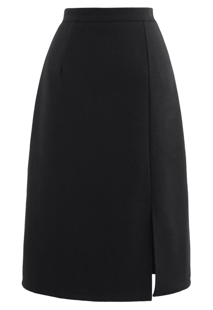 Side Slit Midi Pencil Skirt in Black