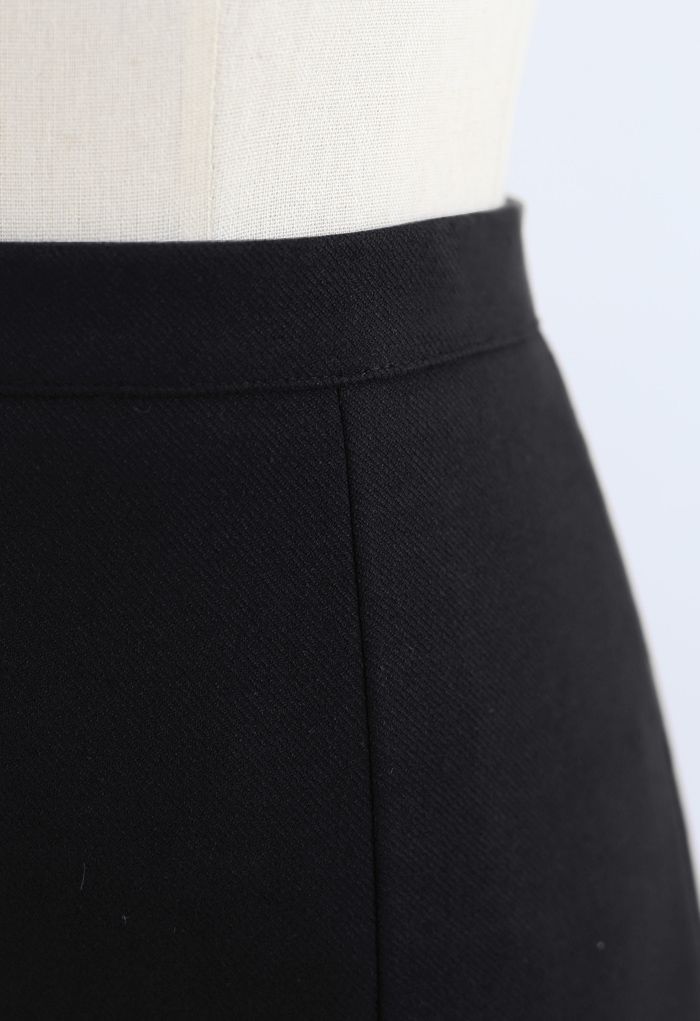 Side Slit Midi Pencil Skirt in Black