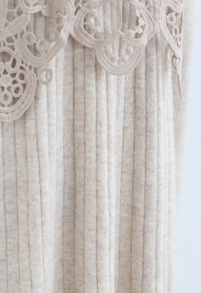 Crochet Mock Neck Knit Twinset Dress in Linen