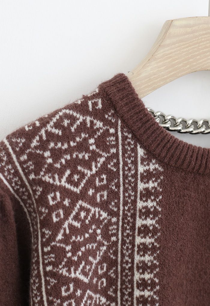 Snowflake Chain Back Ribbed Knit Sweater in Wine