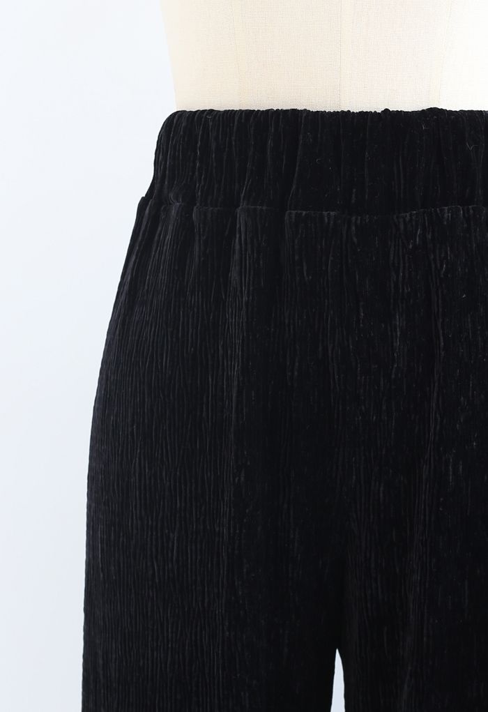 Embossed Velvet Wide-Leg Pants in Black