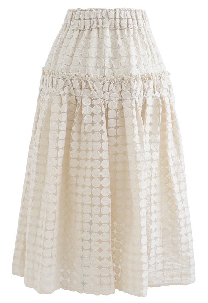 Full Circle Embroidered Organza Midi Skirt in Cream