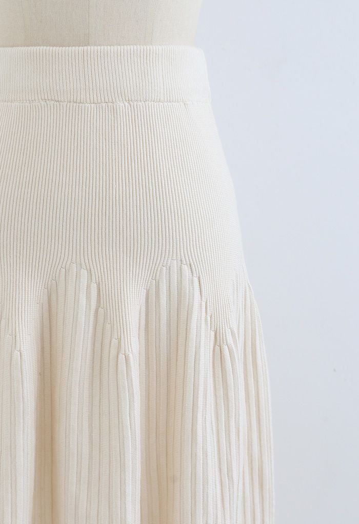 Radiant Lines Knit Midi Skirt in Cream
