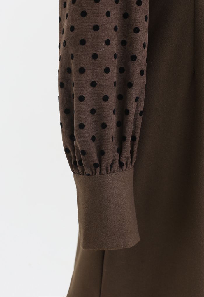 Dots Splicing Sleeves Mini Dress in Brown