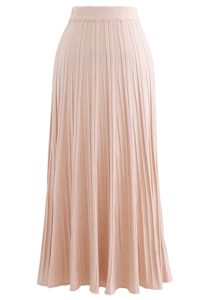 Solid Pleated Knit Skirt in Pink