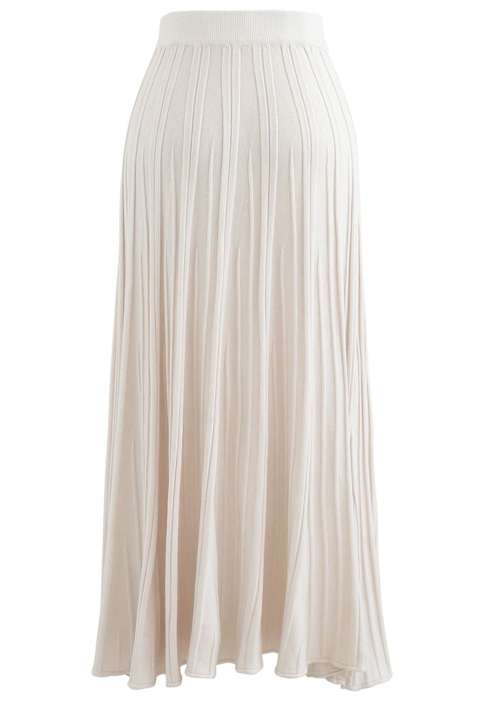 Solid Pleated Knit Skirt in Ivory