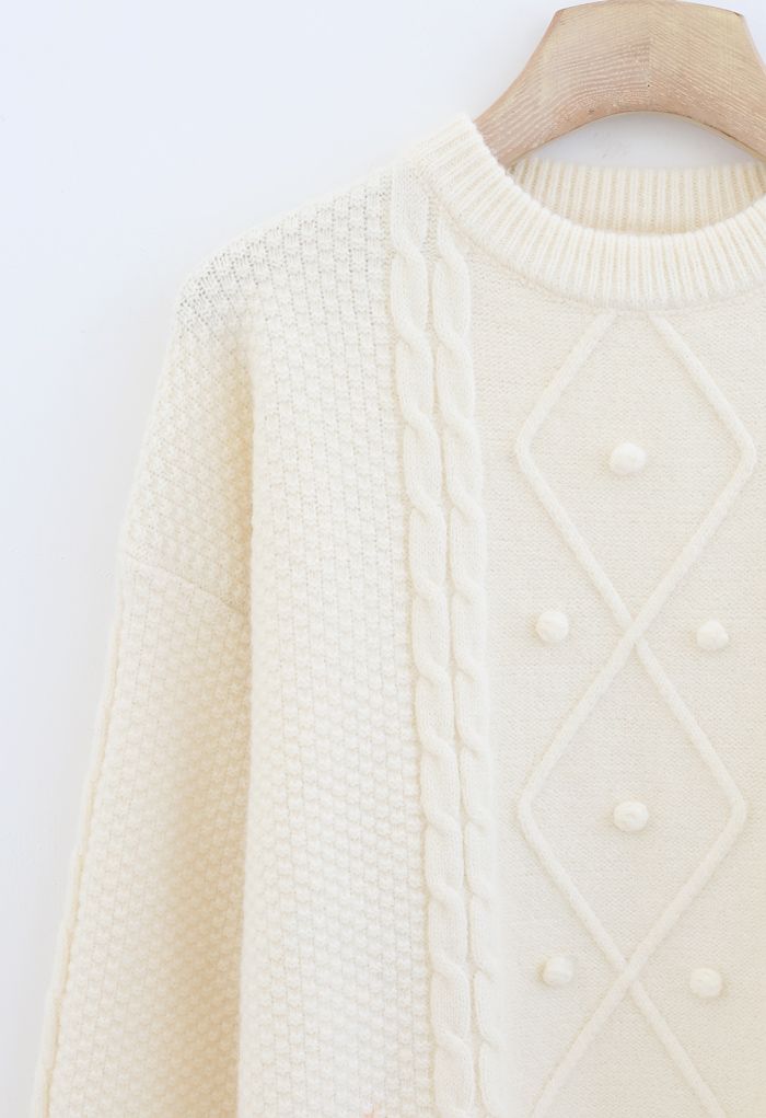 Textured Cable Knit Sweater in Cream