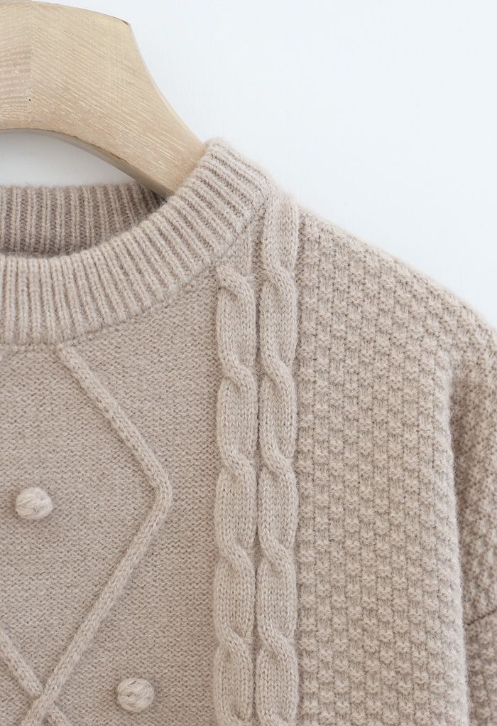 Textured Cable Knit Sweater in Sand