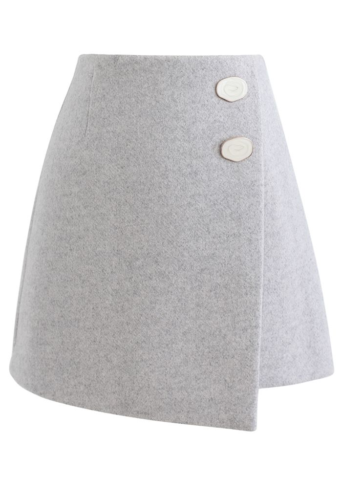 Marble Button Flap Mini Skirt in Grey