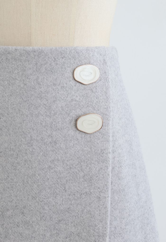 Marble Button Flap Mini Skirt in Grey
