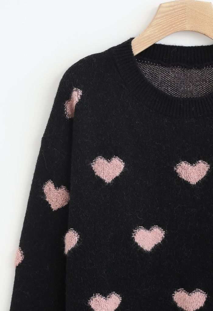 Pinky Heart Oversized Fuzzy Knit Sweater