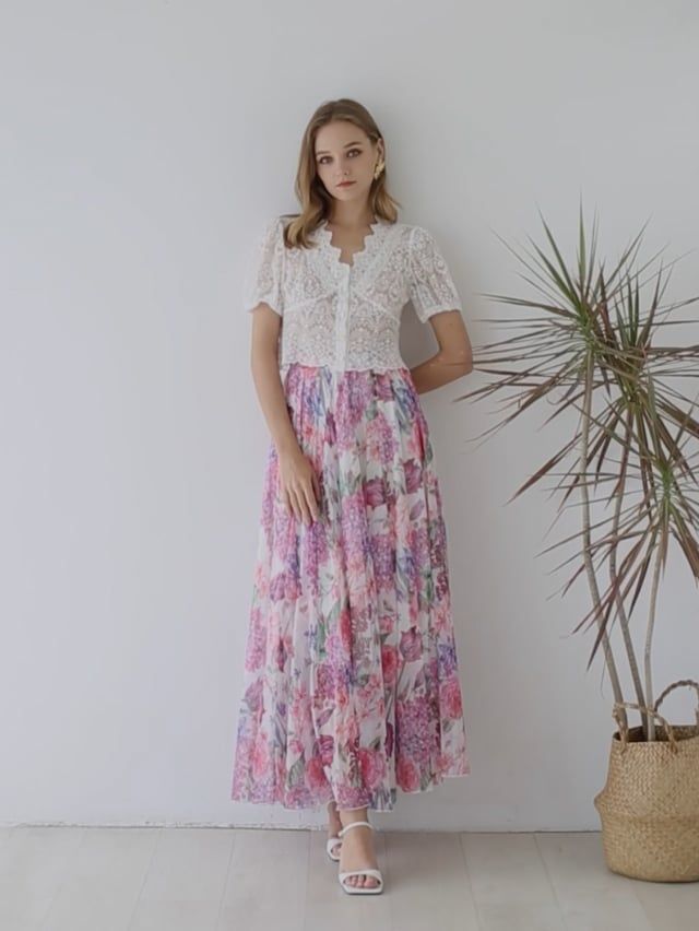 Plum Floral Watercolor Chiffon Maxi Skirt