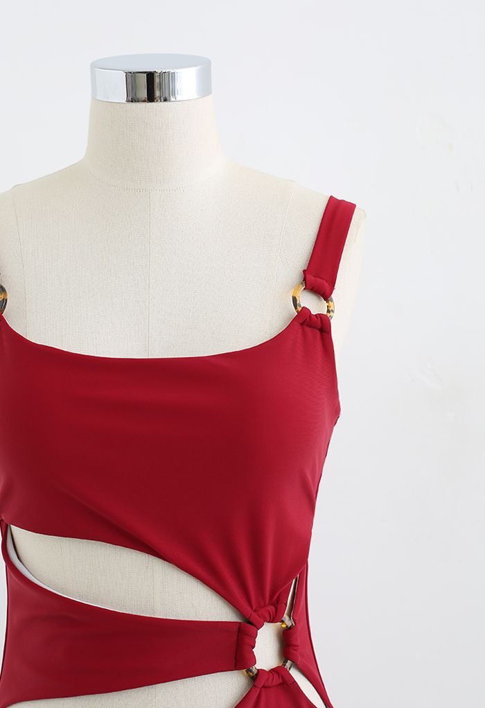 Amber O-Ring Cutout Swimsuit in Red