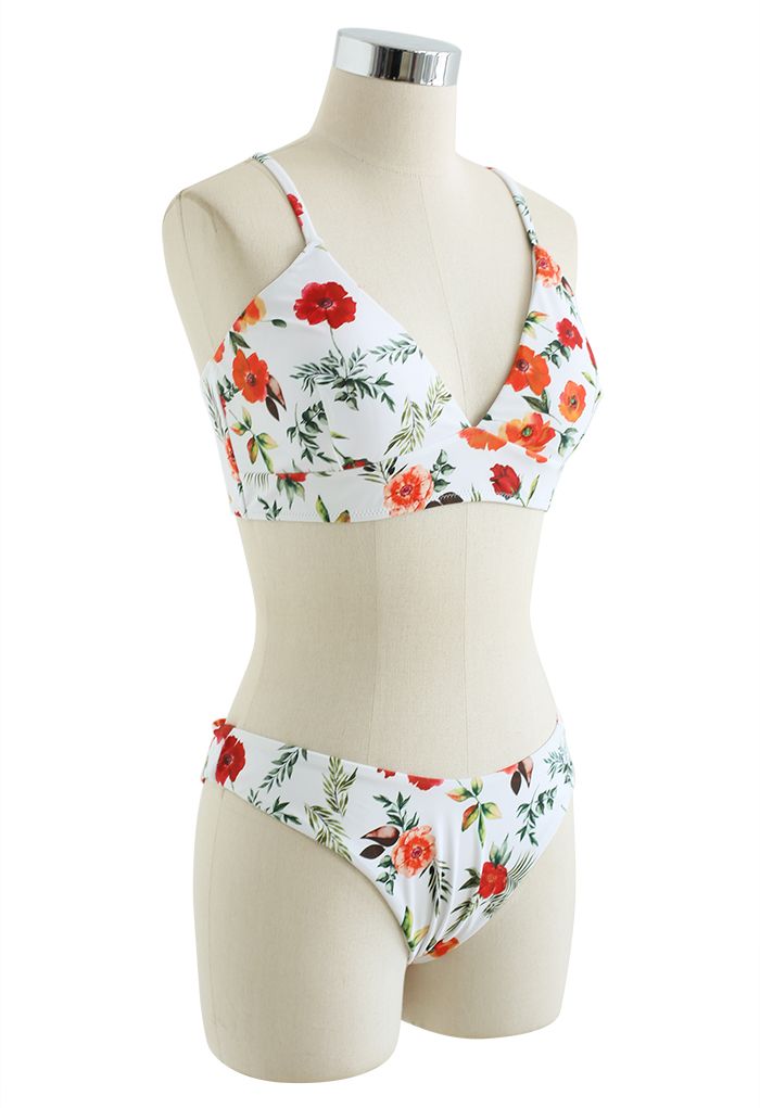 Sunshine Flower Print Lace-Up Bikini Set