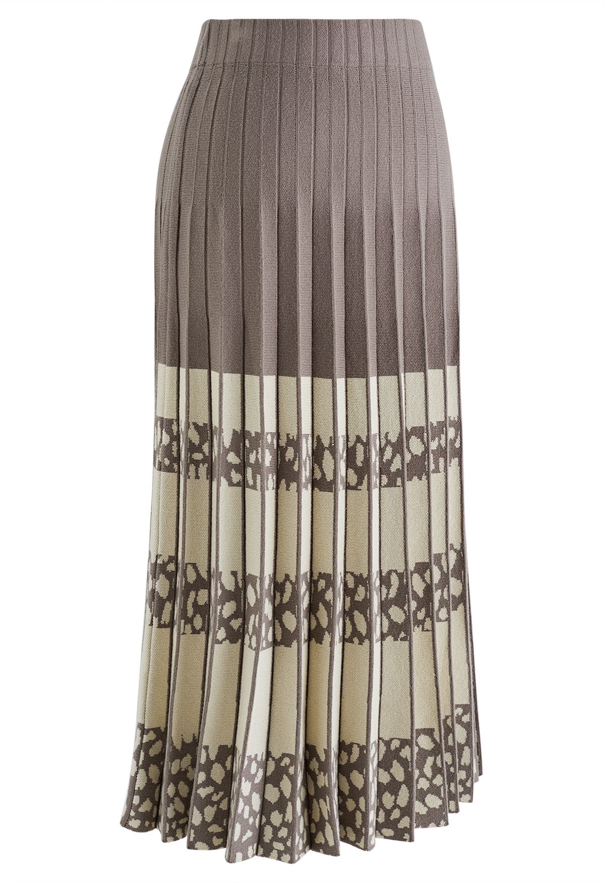 Color Block Spot Pleated Knit Skirt in Taupe