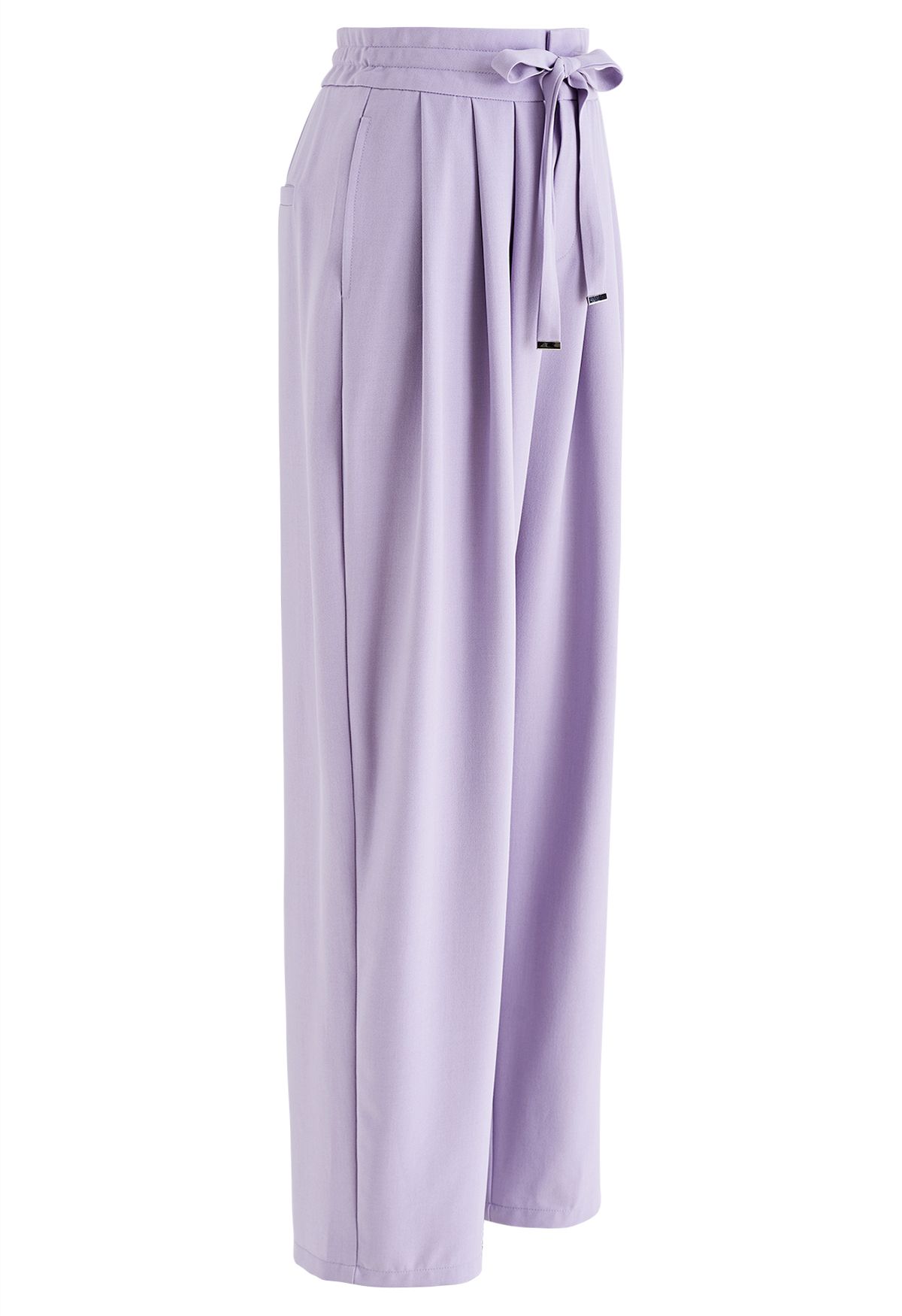 Pleated Detail Drawstring Waist Wide-Leg Pants in Lilac