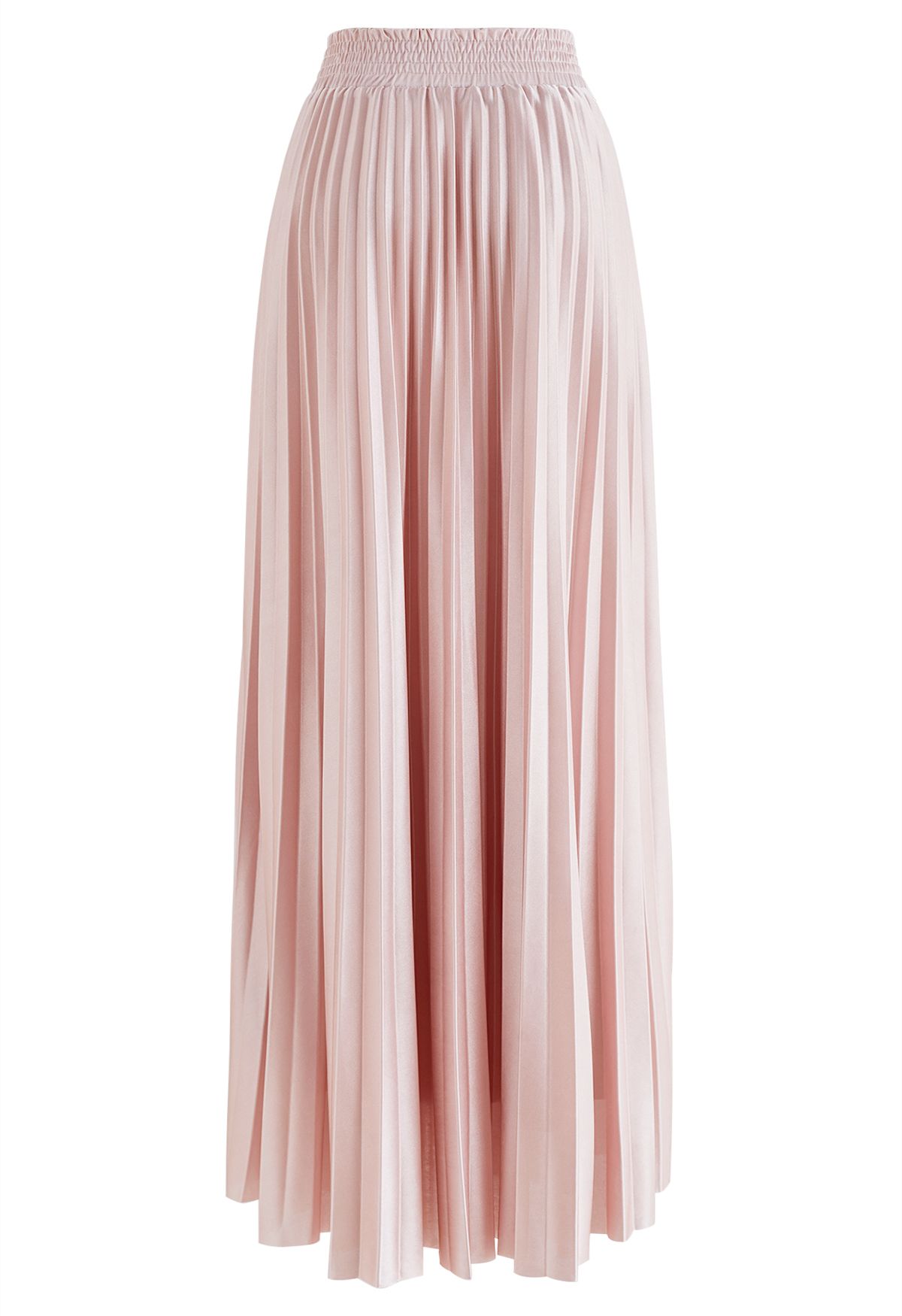 Glossy Pleated Maxi Skirt in Nude Pink - Retro, Indie and Unique Fashion