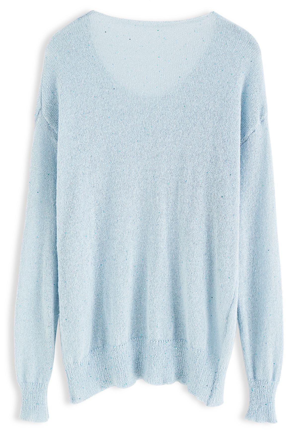 Lightweight Sequins Round Neck Knit Sweater in Baby Blue