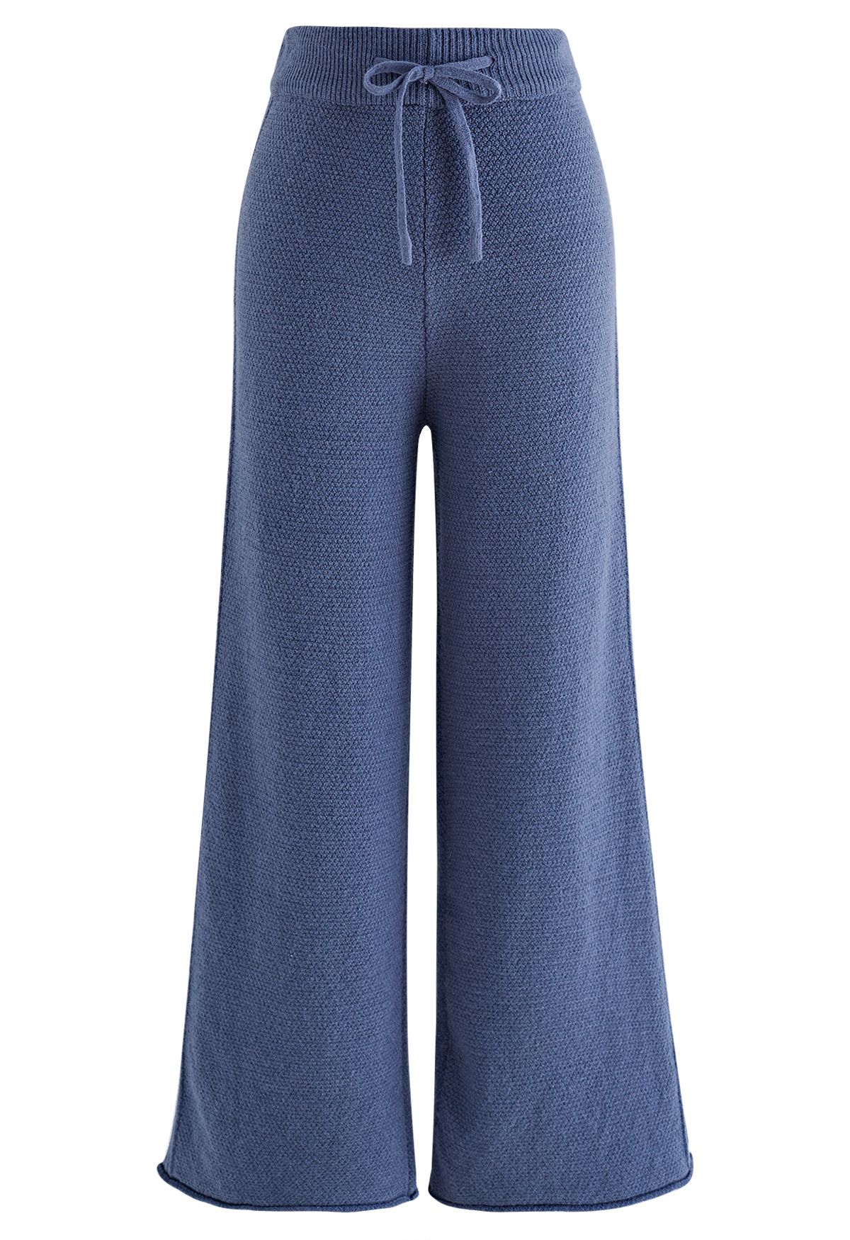 Waffle Knit Hi-Lo Sweater and Wide Leg Pants Set in Blue