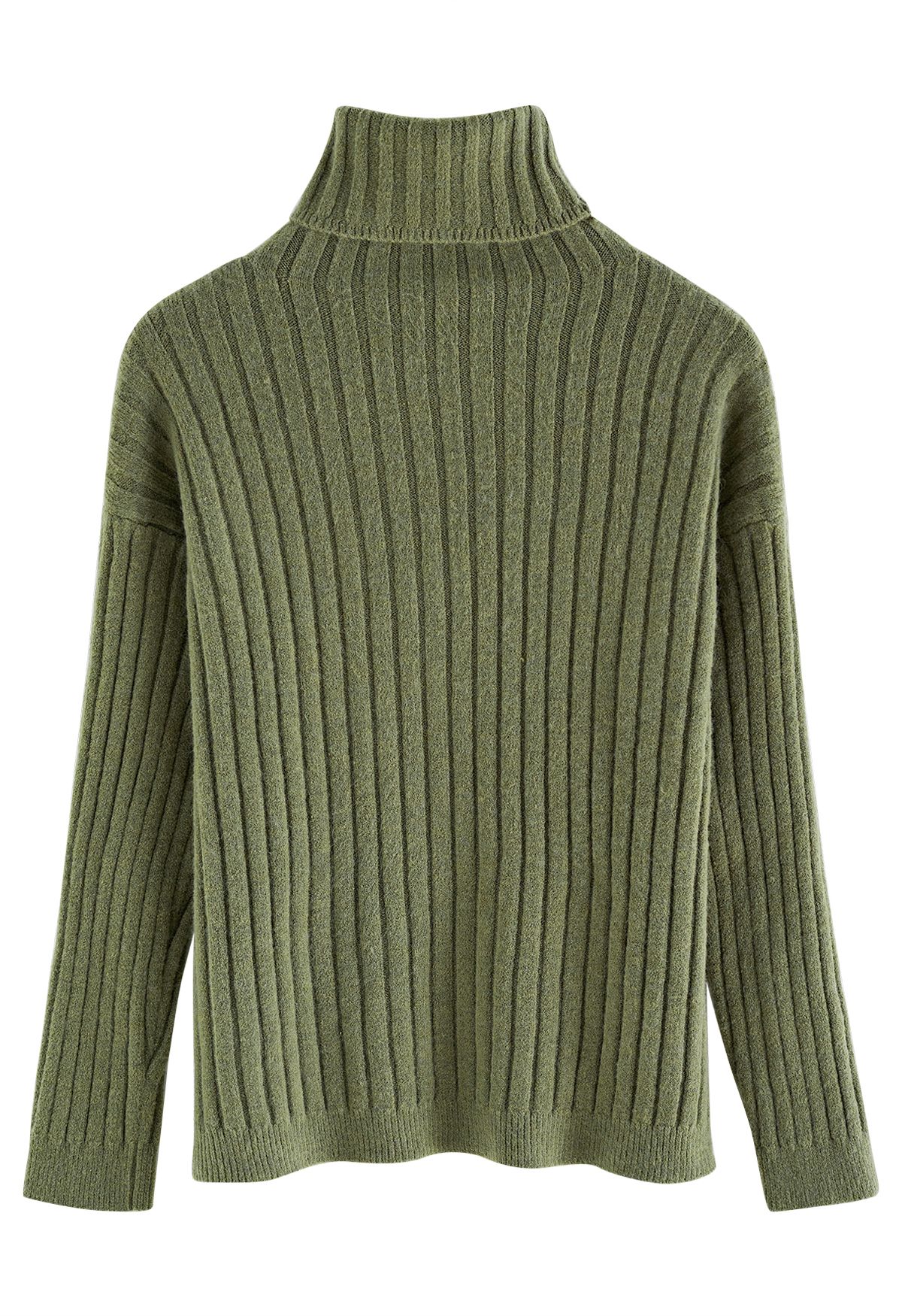 Turtleneck Sleeves Knit Sweater in Olive