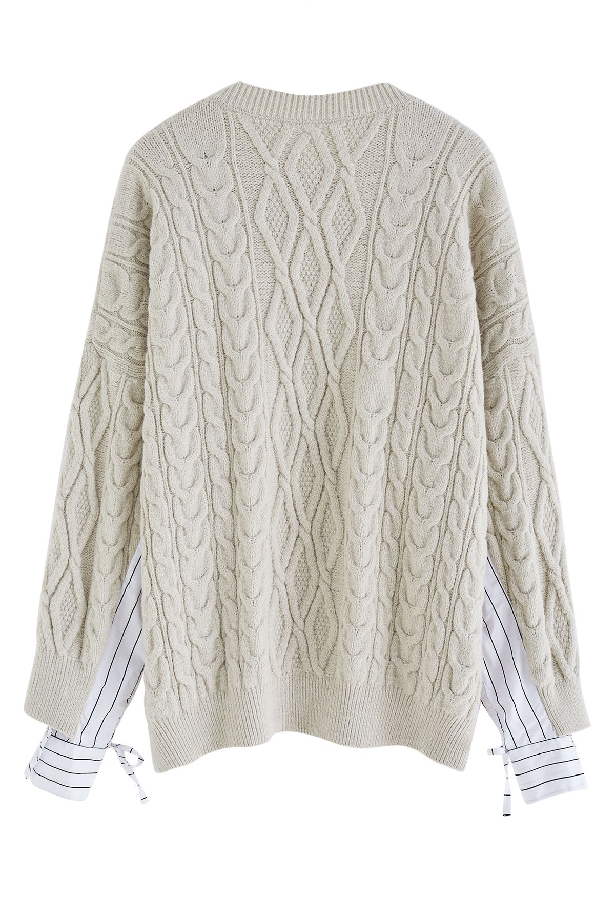 Splicing Cuffs Braided Knit Sweater in Sand