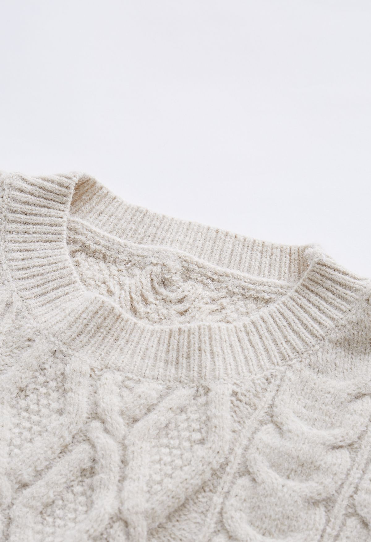 Splicing Cuffs Braided Knit Sweater in Sand