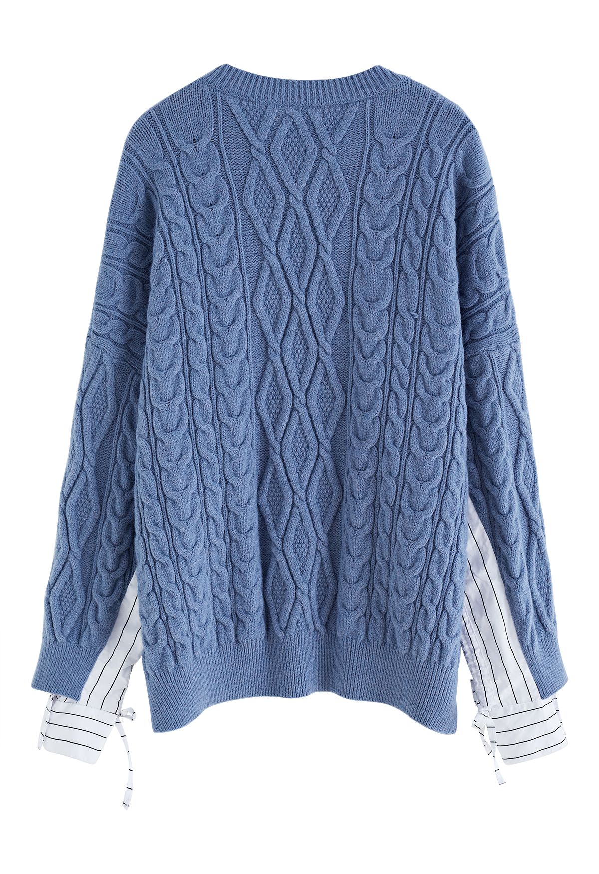 Splicing Cuffs Braided Knit Sweater in Blue