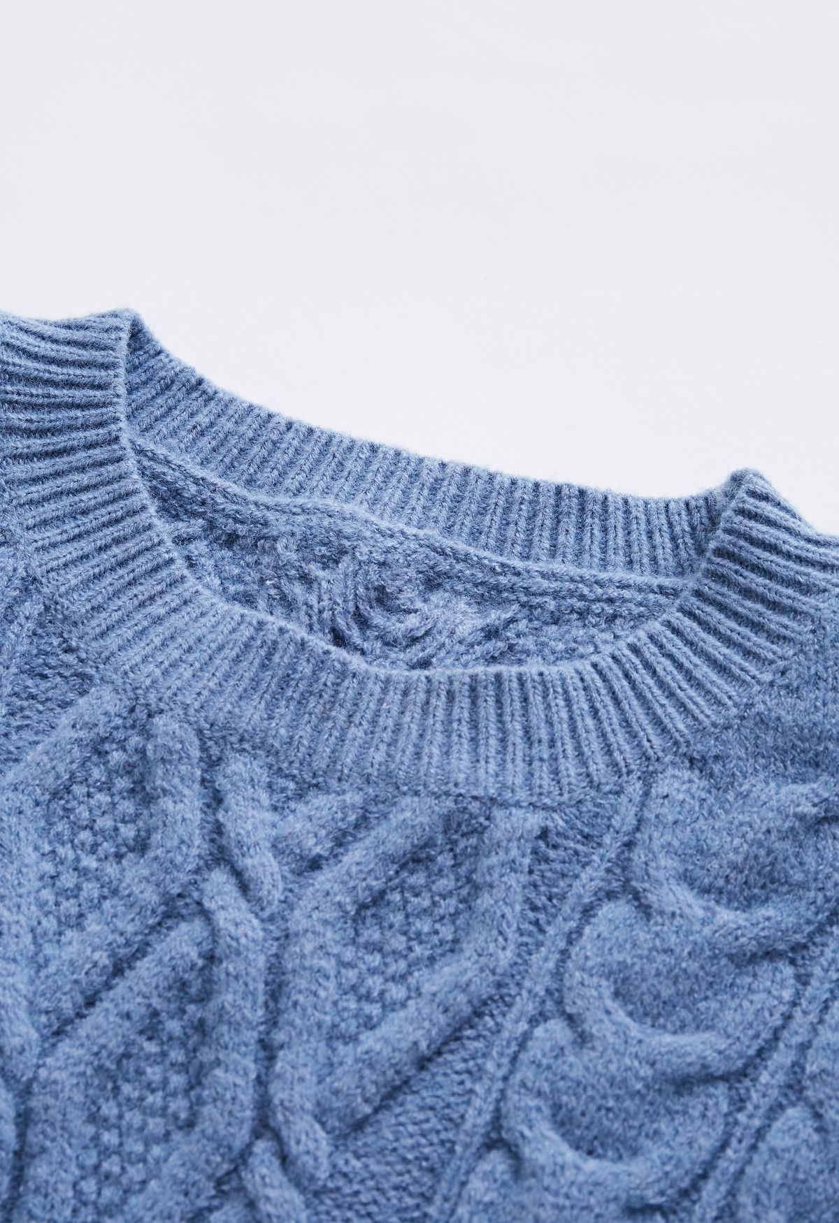 Splicing Cuffs Braided Knit Sweater in Blue