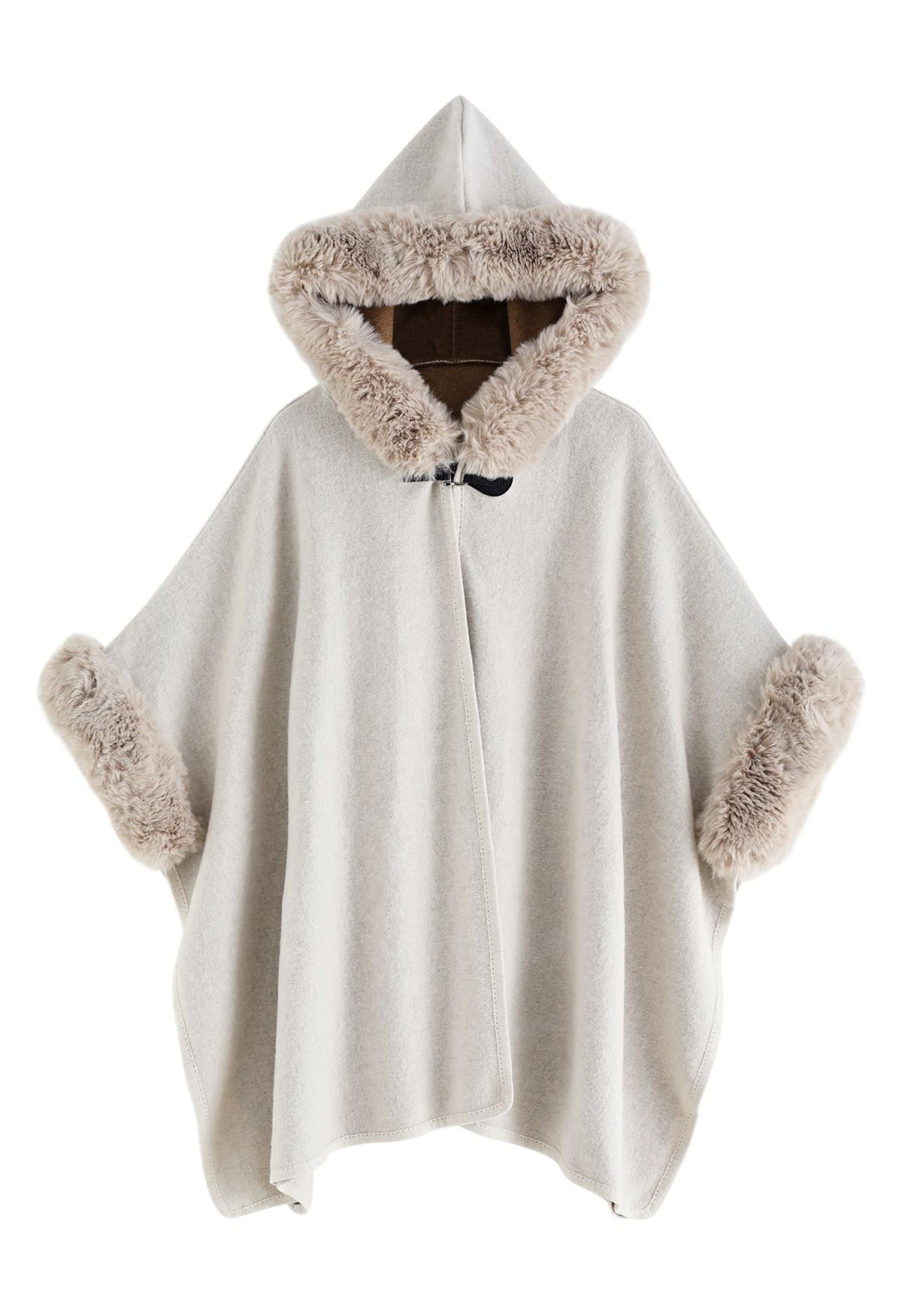 Cozy Faux Fur Hooded Poncho in Sand