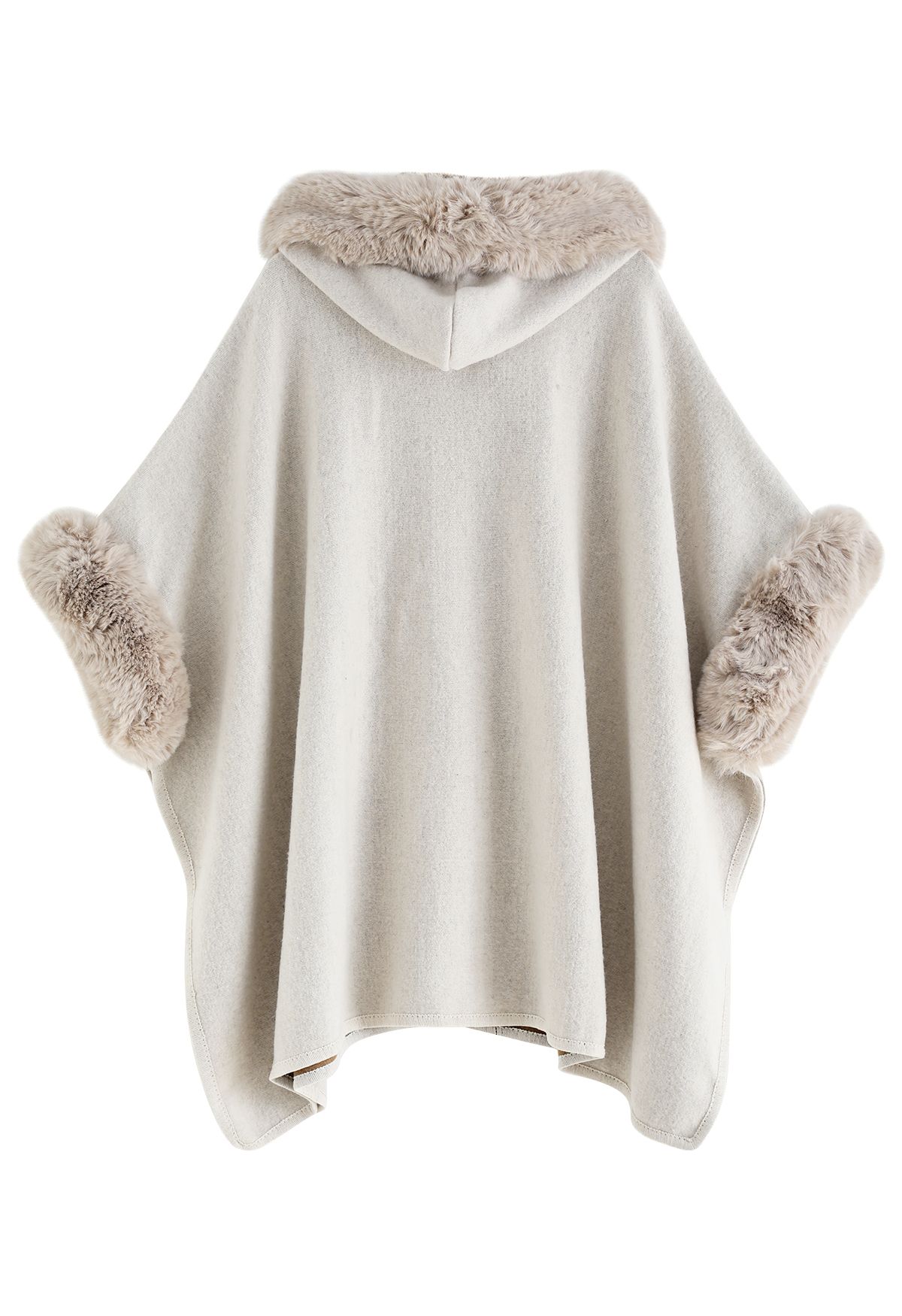 Cozy Faux Fur Hooded Poncho in Sand