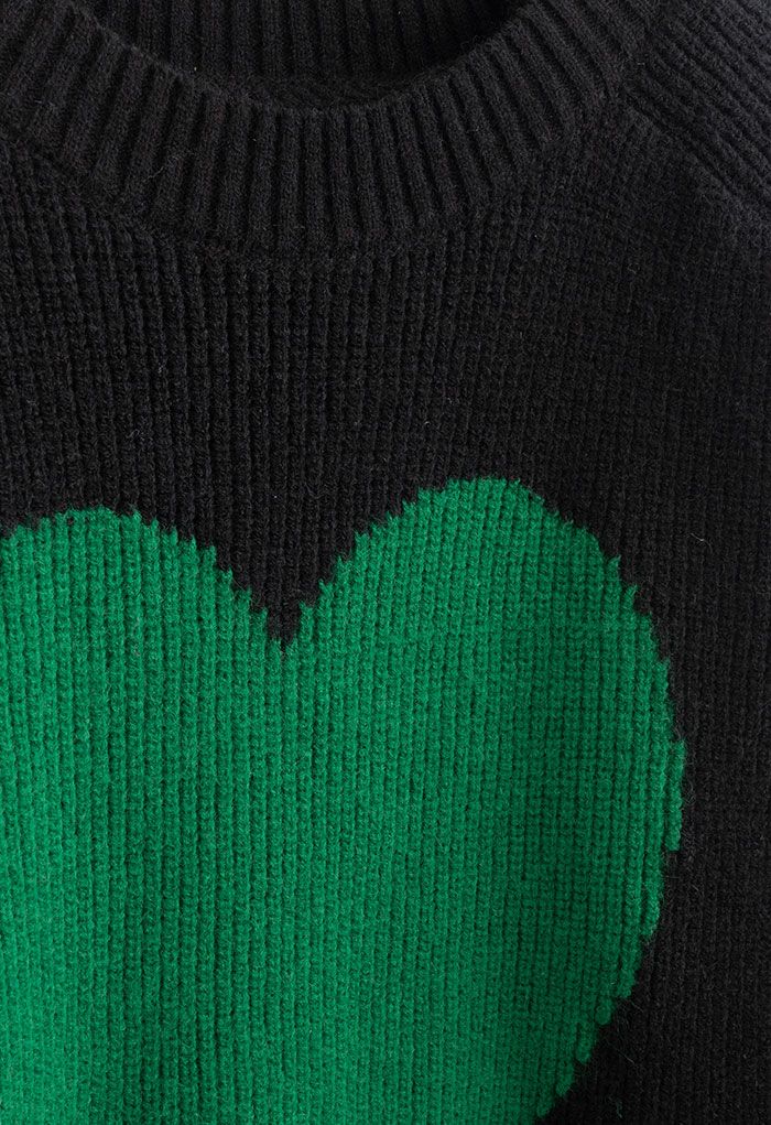 One Heart Rib Knit Oversized Sweater in Black