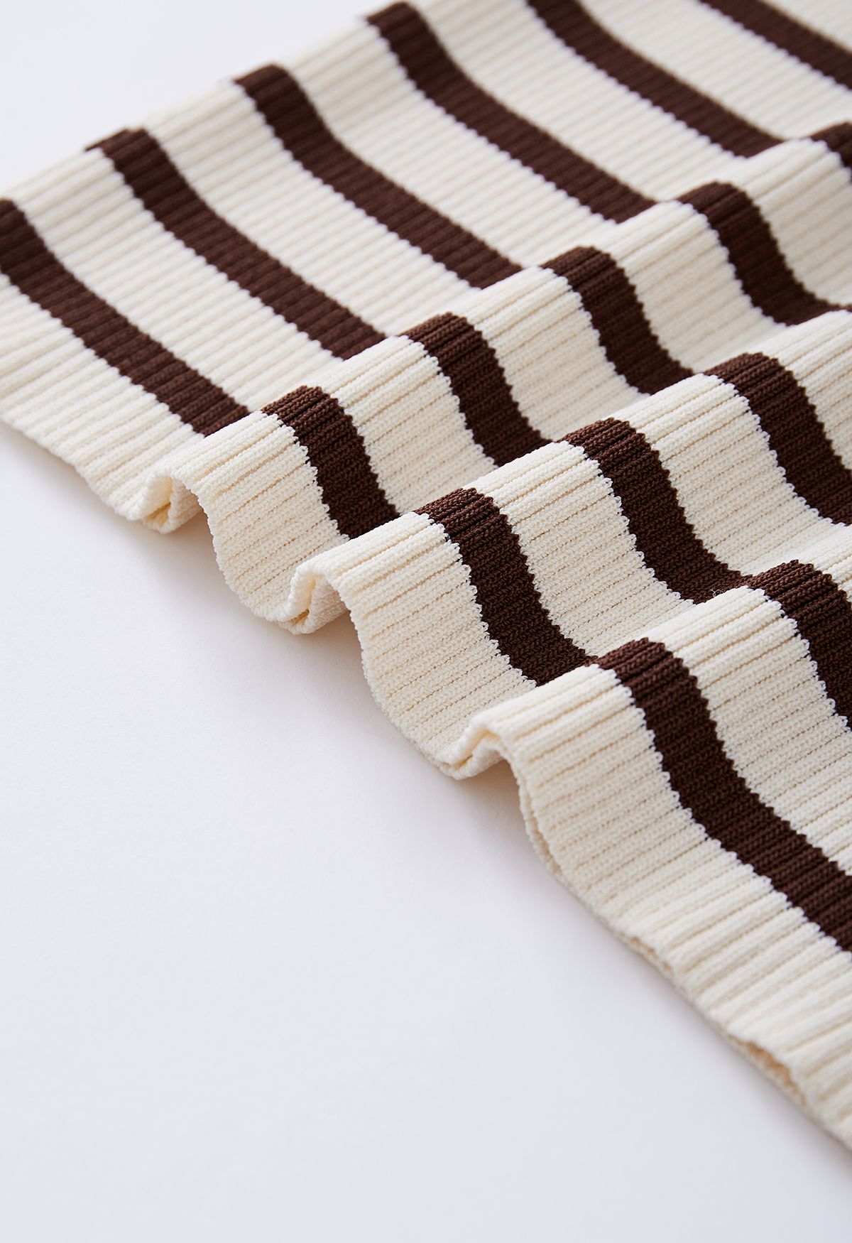 Folded Off-Shoulder Striped Knit Top in Brown