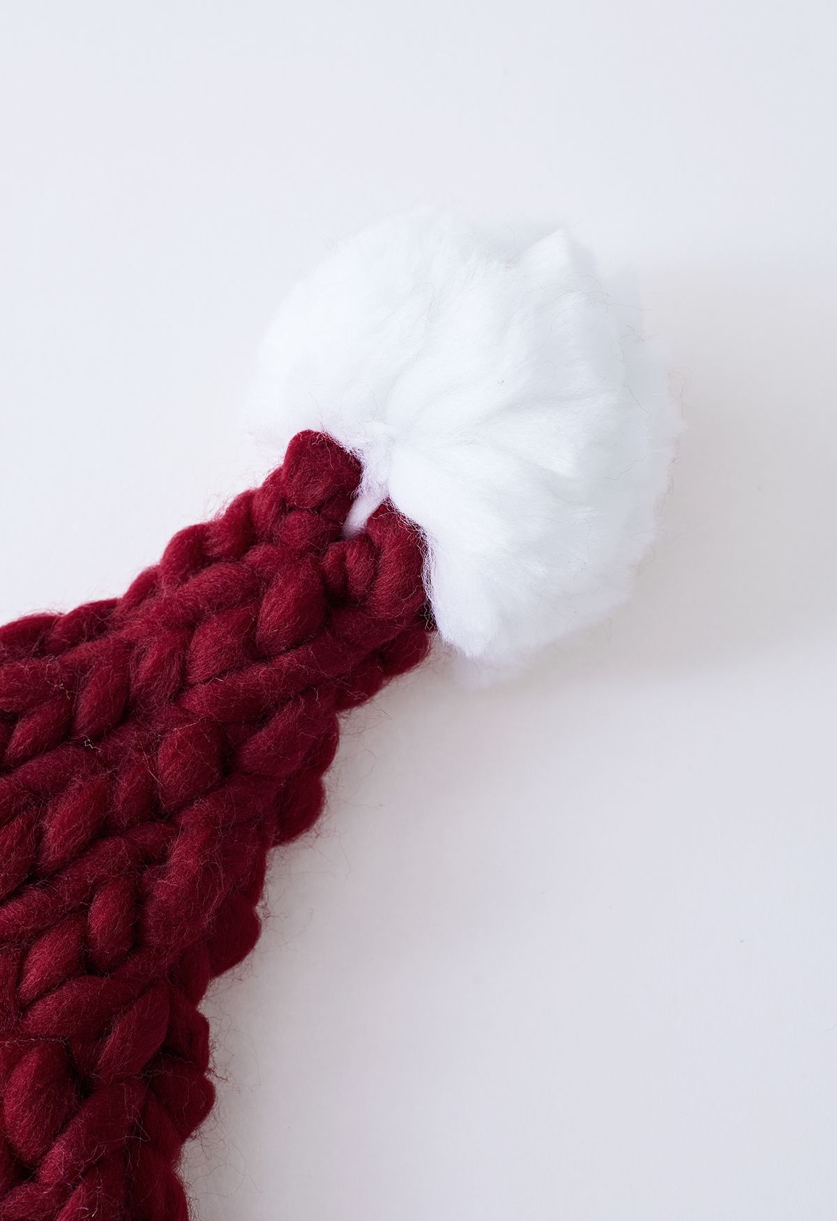 Braided Hand-Knit Pom-Pom Christmas Hat in Burgundy