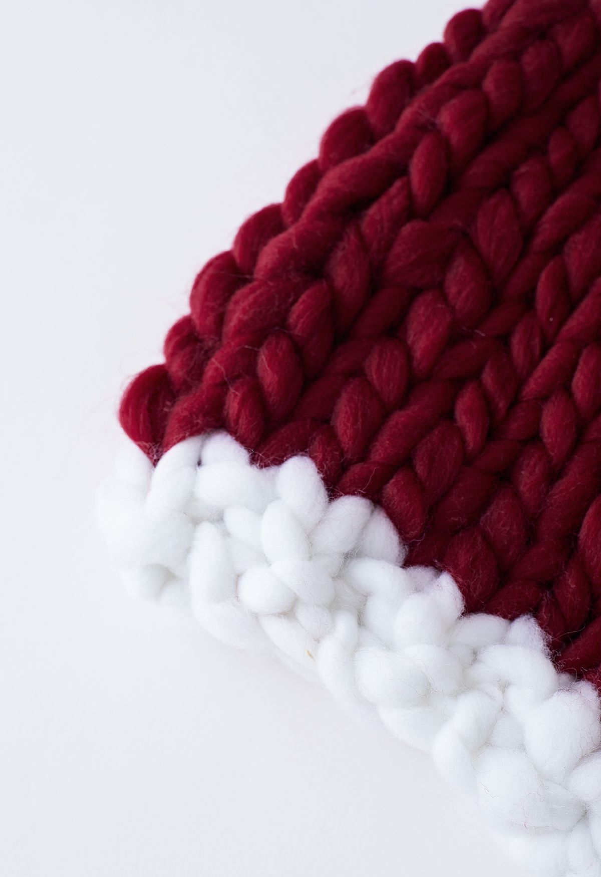 Braided Hand-Knit Pom-Pom Christmas Hat in Burgundy