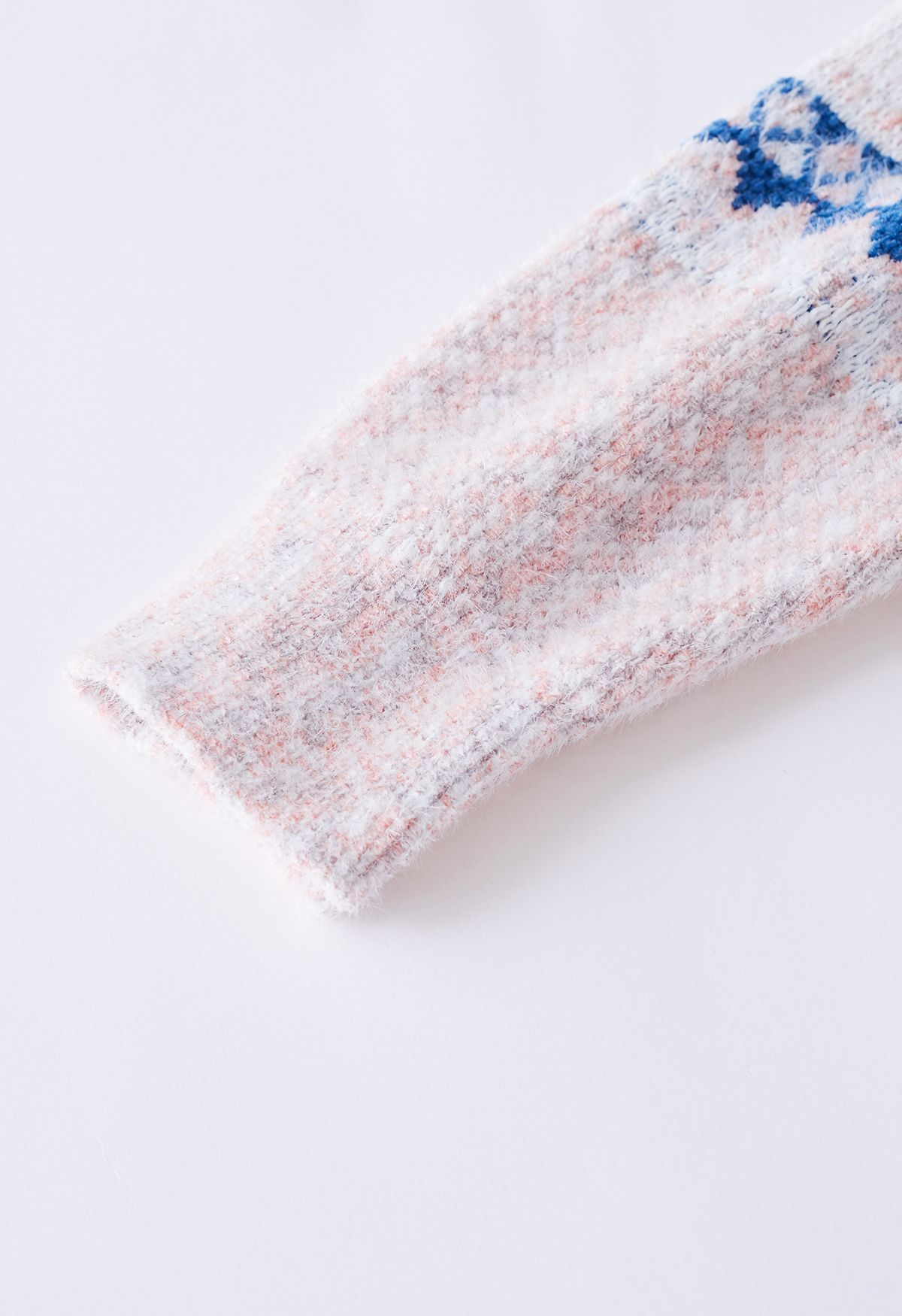 Fuzzy Snowflake Pattern Heathered Knit Sweater