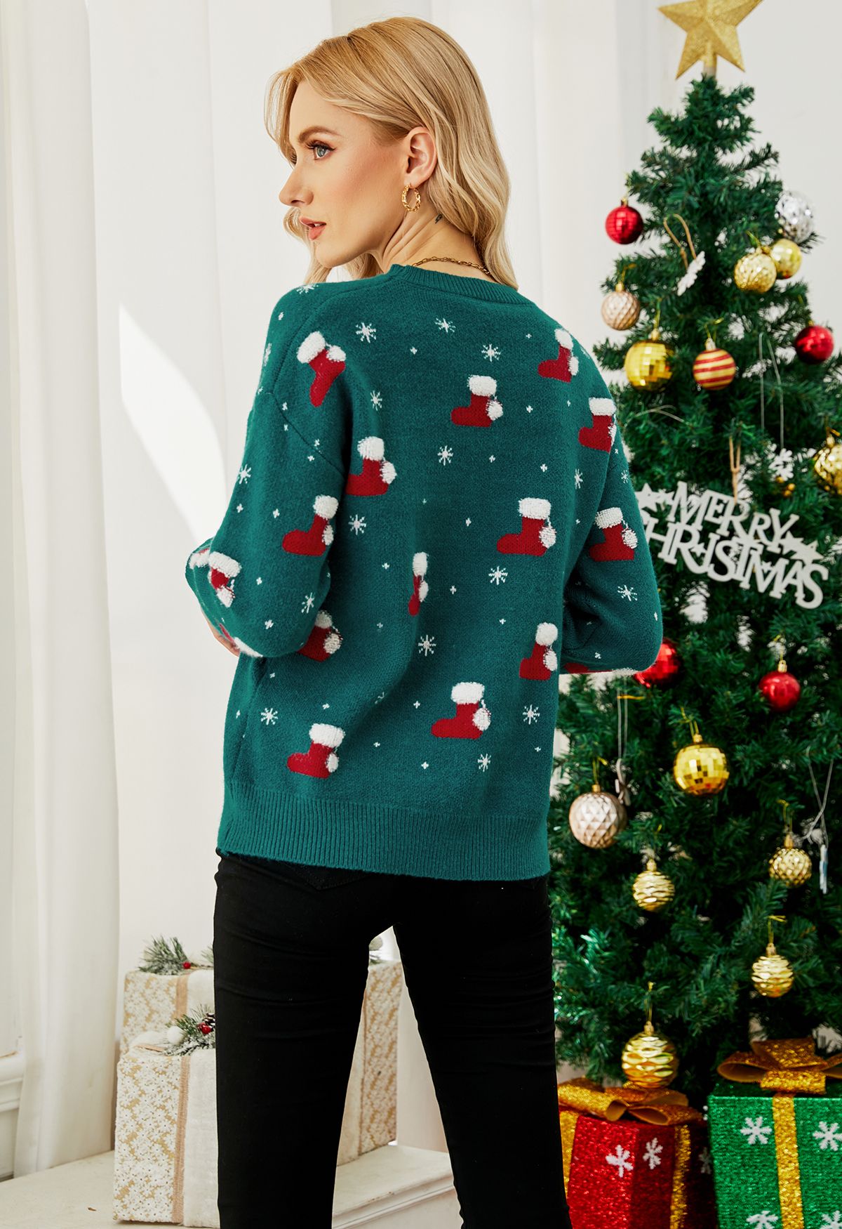 Christmas Stocking Snowflake Knit Sweater