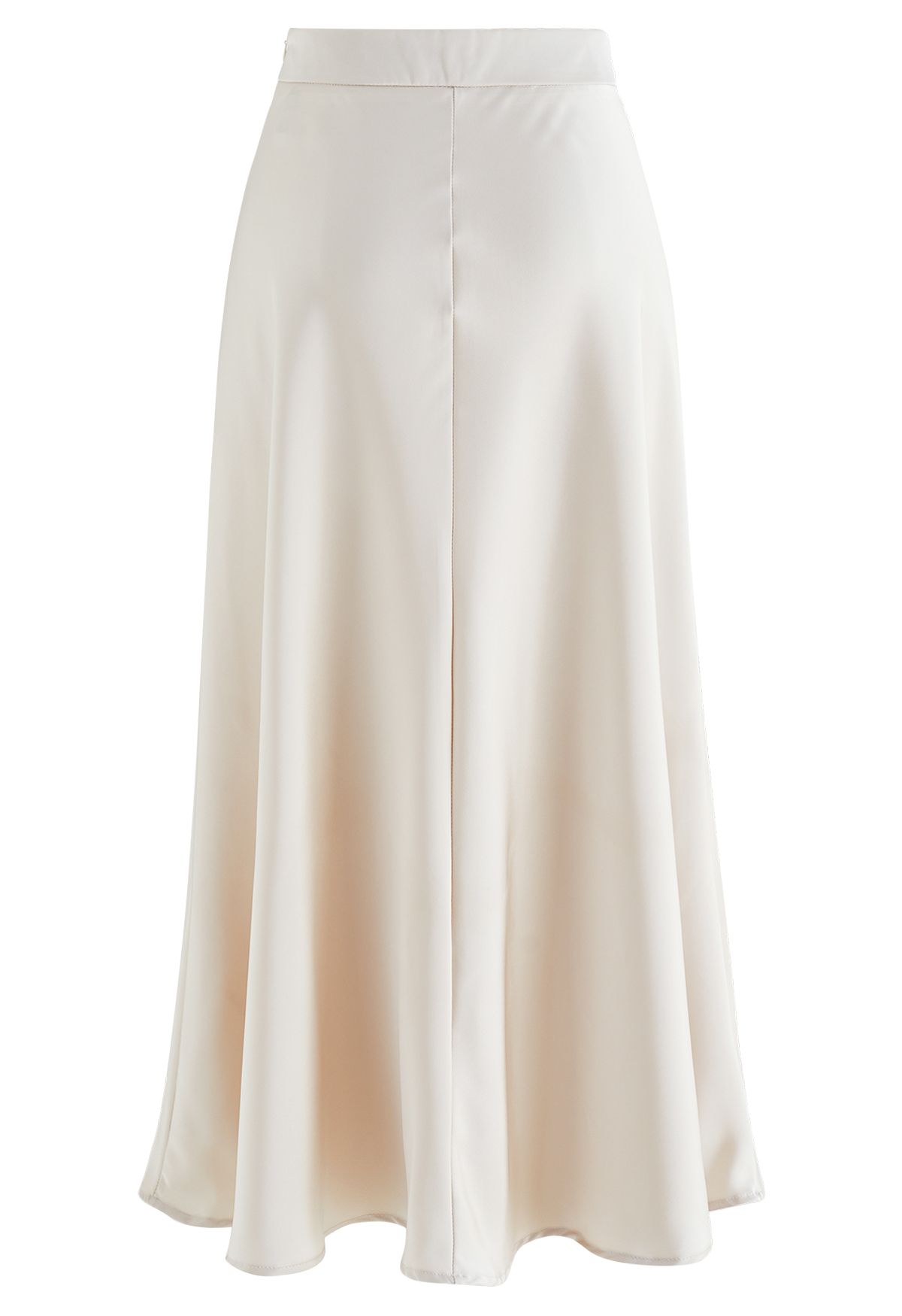 Middle Seam Smooth Satin Drape Maxi Skirt in Ivory