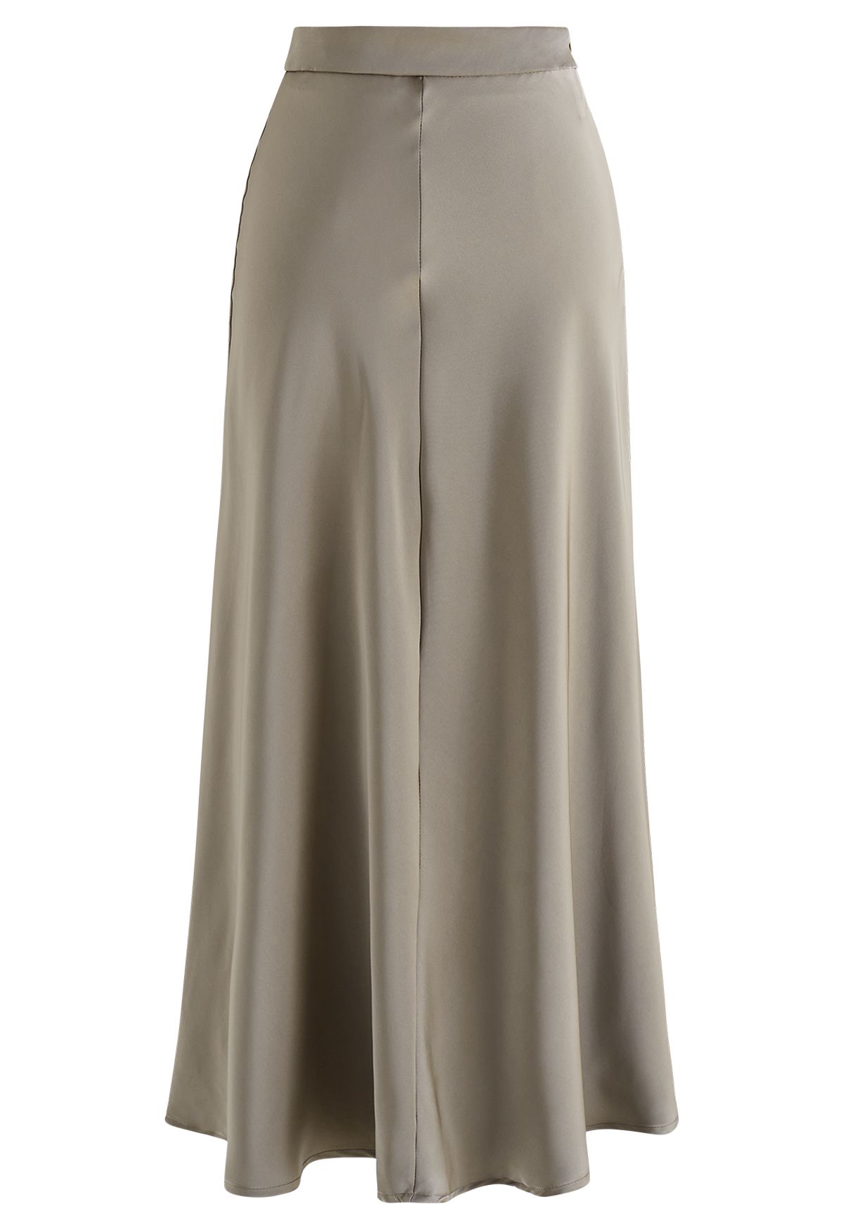 Middle Seam Smooth Satin Drape Maxi Skirt in Taupe