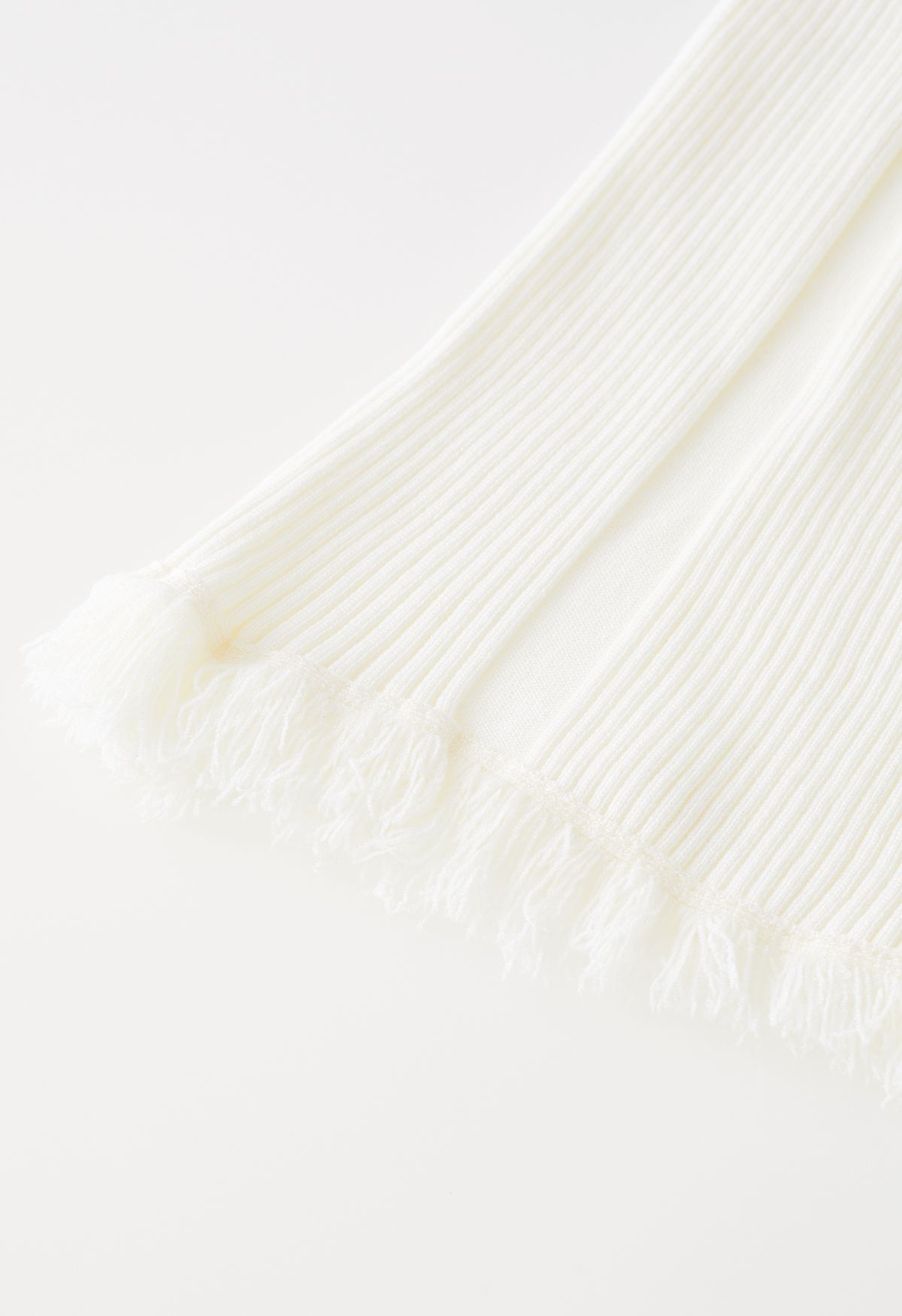 Tassel Flare Hem Ribbed Knit Pants in Cream