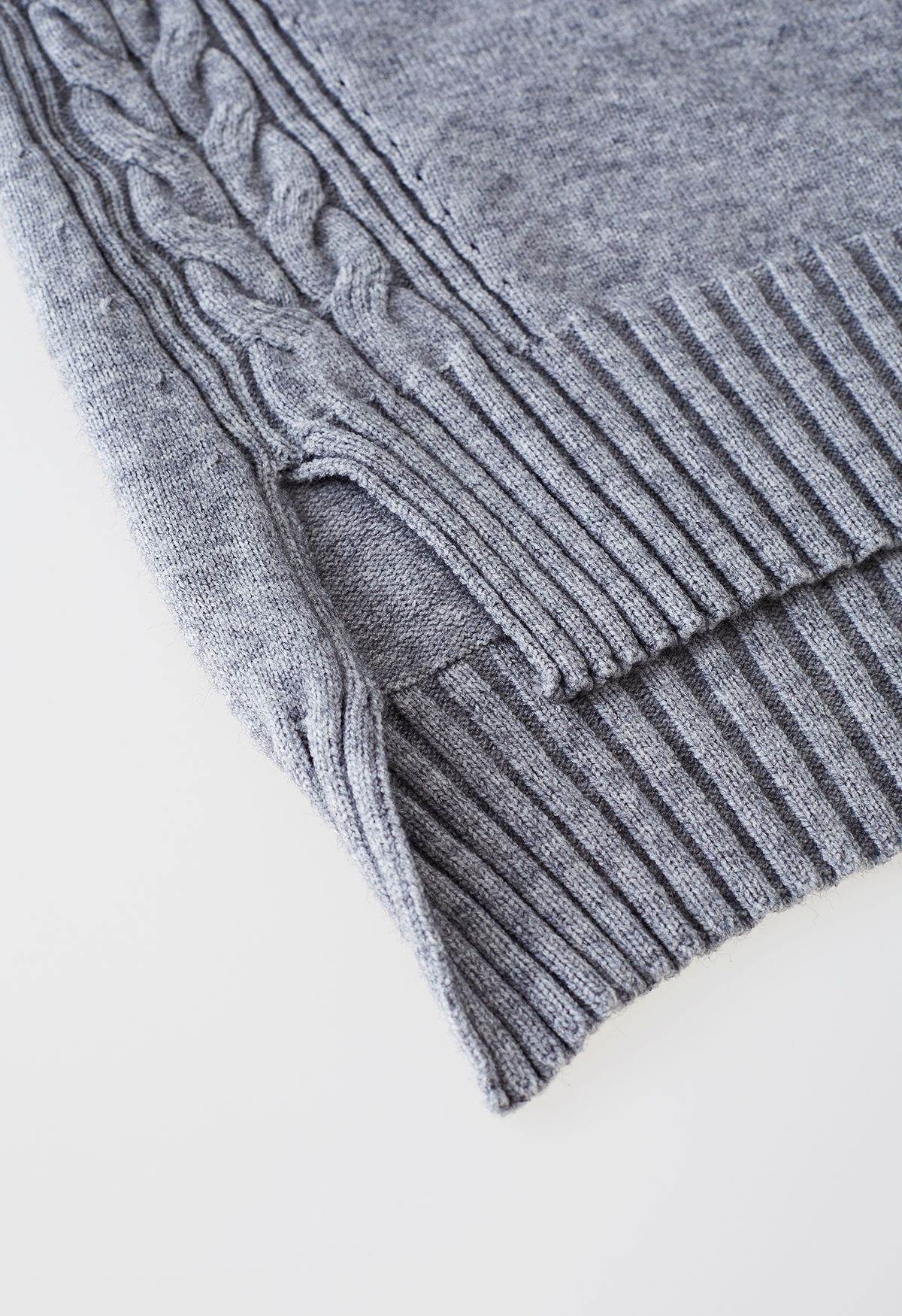 Turtleneck Hi-Lo Sweater and Knit Pants Set in Grey