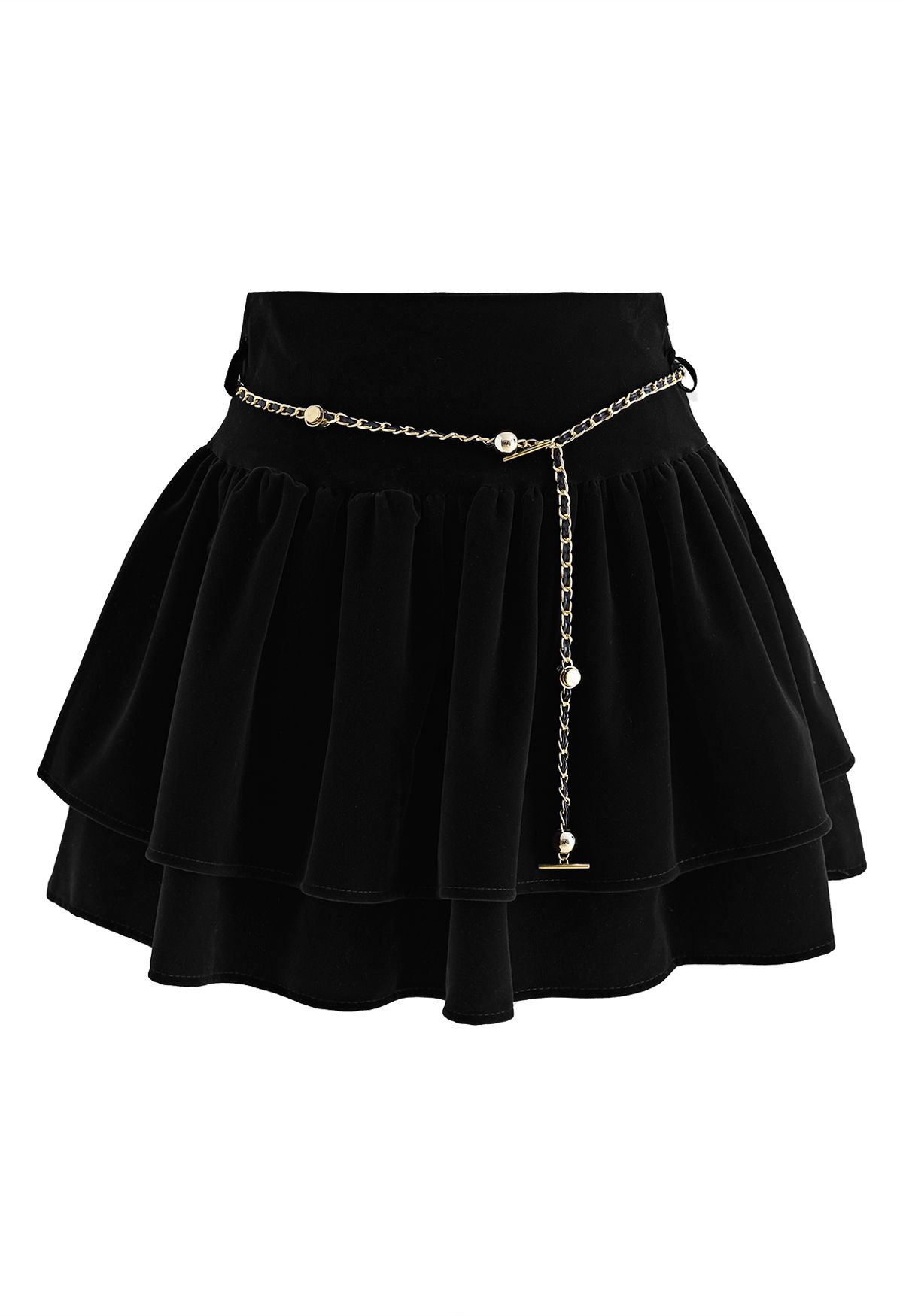 Noble Velvet Tiered Mini Skirt in Black